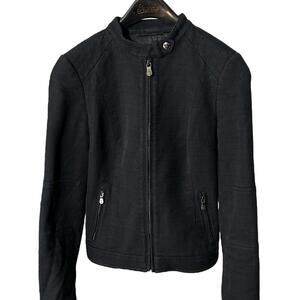 BANANA REPUBLIC Women's (2) Black Zip-Up Moto Jacket Blazer 100% Cotton - Lined